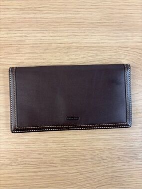 Vintage Coach Smooth Brown Leather Check Cover Slim Wallet‎
